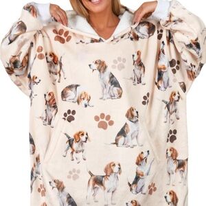 Cream Dog Print Hooded Sweatshirt